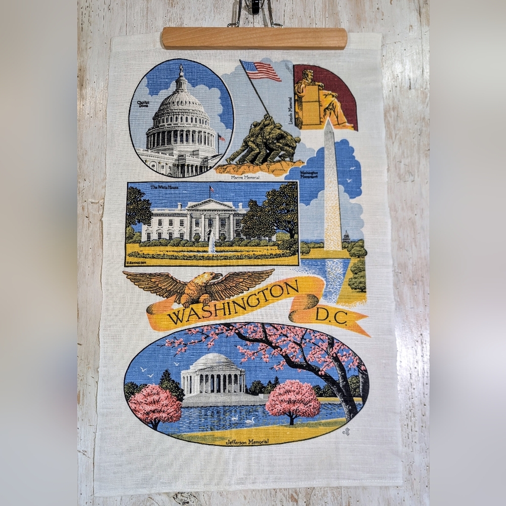 Vintage Souvenir Linen Tea Towel Washinton DC EUC